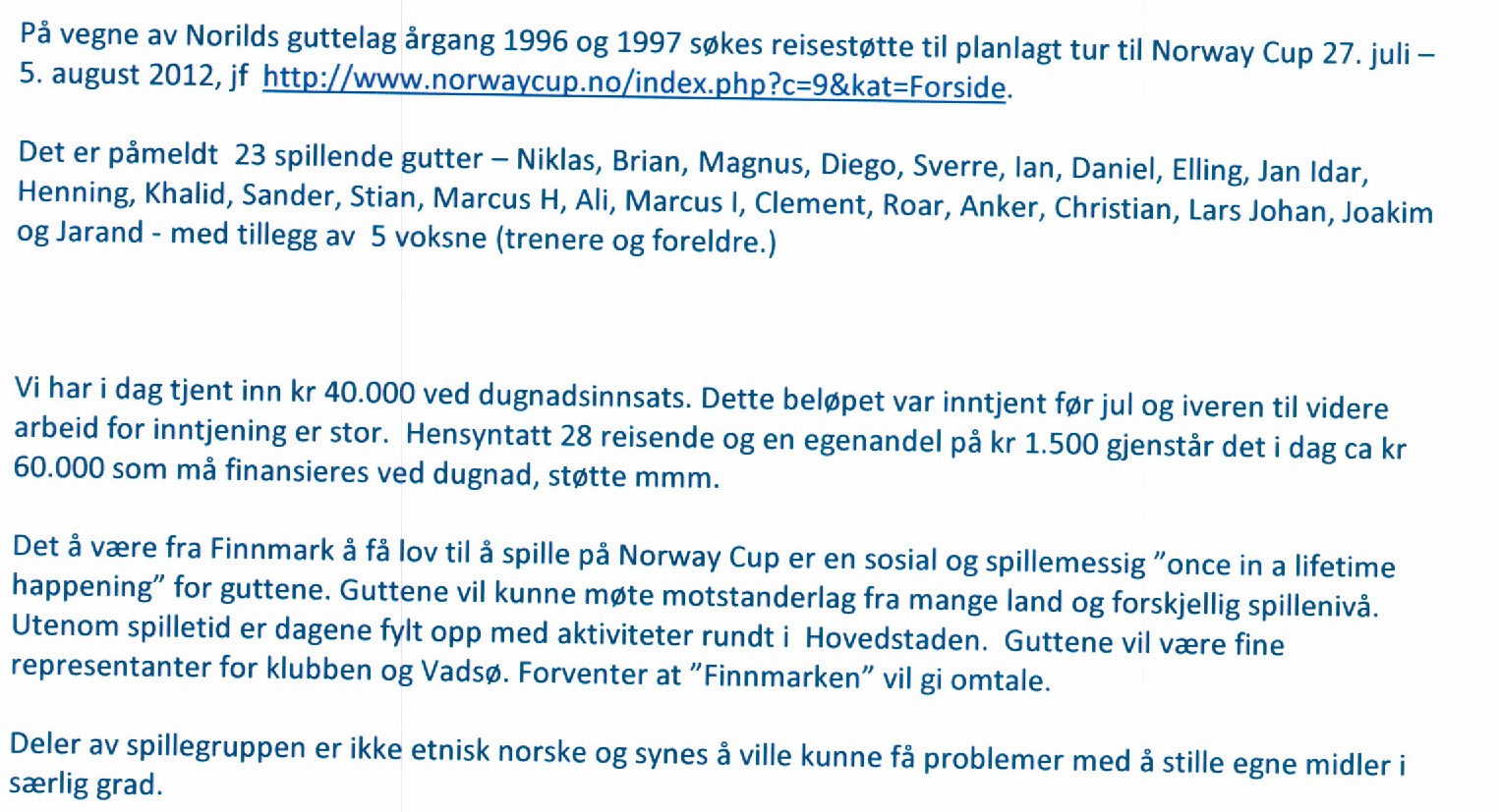 Sak 39/12 Budsjett : A-kort 58.520 Buss t/r Gardermoen 5.600 Ekstra natt 27.-28.7. 4.500 Fly t/r Knes-Gardermoen 50.000 (estimert) Buss t/r Vadsø-Knes 10.600 129.