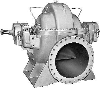 Dobbeltsugende splitcase pumper for store væskevolum Horisontal split-case, dobbeltsugende split-case PN 25 for stor volumstrøm Goulds type 3400 Byggestørrelse DN (mm) 100-1000 Statisk trykk p (bar)