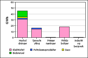 Figur 3.3 Utvikling i bruk av energibærere Figur 3.3 viser totalt stasjonært energiforbruk, som er basert på elektrisitet, petroleum, gass og biobrensel, i kommunen for perioden 2000-2007.