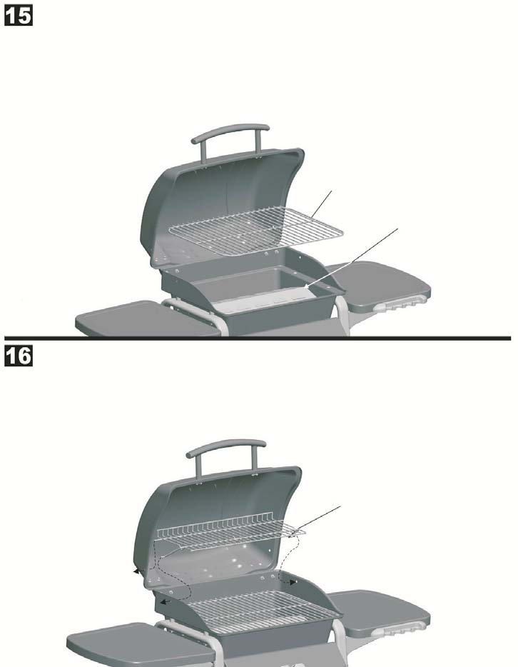 5.: Montering Plasser flametameren (U) i grillskålen og over denne plasserer du grillristen (V) Grillrist (V)