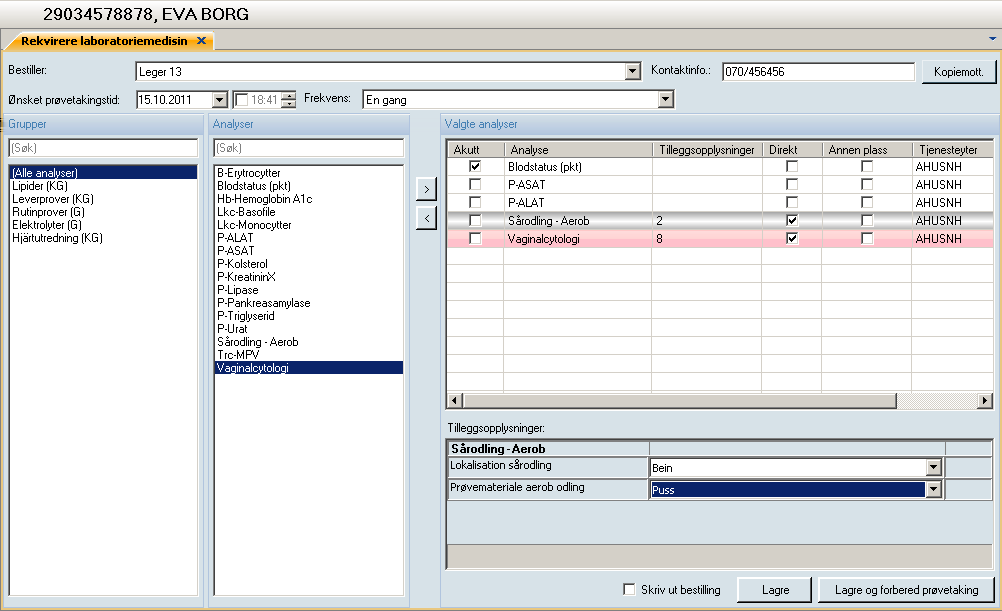 Rekvireringsbilde Lab-analyser funksjonaliet Øyeblikkelig hjelp analyser Välj krever kontaktinfo analyser Kopimottakere hentes fra Norsk HelseNett adressregister Analysegrupper