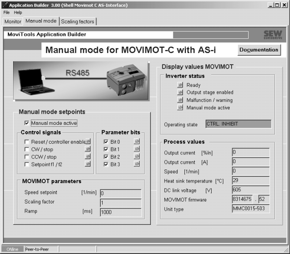 11 I Drift MOVITOOLS -manuell drift for MOVIMOT med integrert AS-interface. 11.5 MOVITOOLS -manuell drift for MOVIMOT med integrert AS-interface.