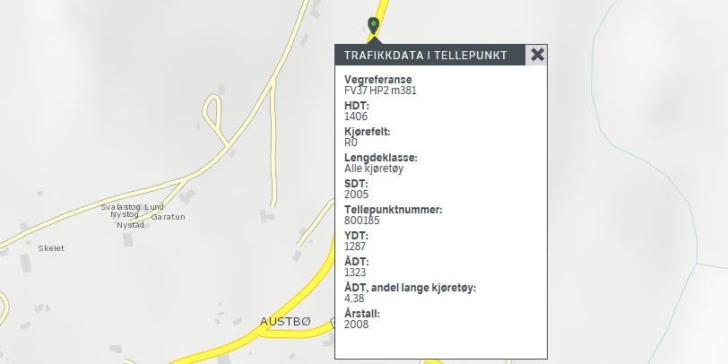 Utskrift av trafikkdata i tellepunkt ved Austbø Trafikkdata fra tilsvarende turistveger viser trafikbelasting på fredag og søndag som er 50 % høyere enn ÅDT og at trafikken i makstimen ligger rundt