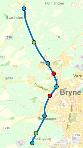 Færre kryss eller flere kryss langs dagens korridor For å få bedre flyt i trafikken på fv. 44 hadde det vært gunstig med færre hovedkryss langs dagens korridor.