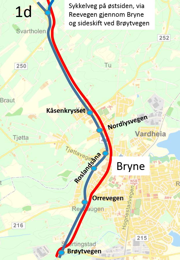 Figur 3.6: Alternativ med GS- veg på østsiden (1a) og med kryssing ved Kåsen/Nordlysvegen (1b) Figur 3.