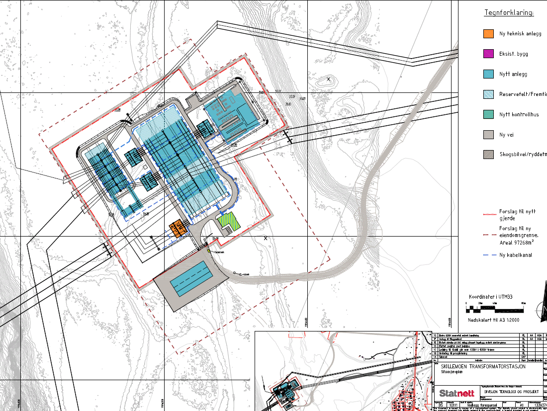 Figur 4 viser situasjonsplan for Skillemoen transformatorstasjon Figur 4 viser situasjonsplan for Skillemoen transformatorstasjon, og sammenlignet med NVEs konsesjonsvedtak datert 02.05.