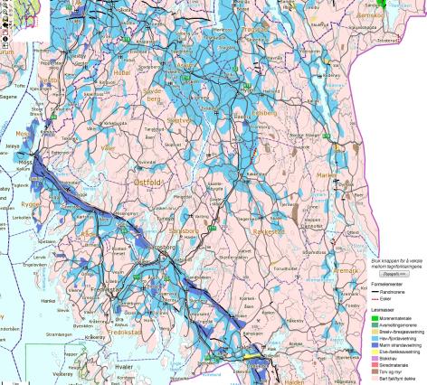 Kvikkleire i Østfold Mye marine avsetninger (silt og leire) Kvartærgeologisk kart http://geo.ngu.