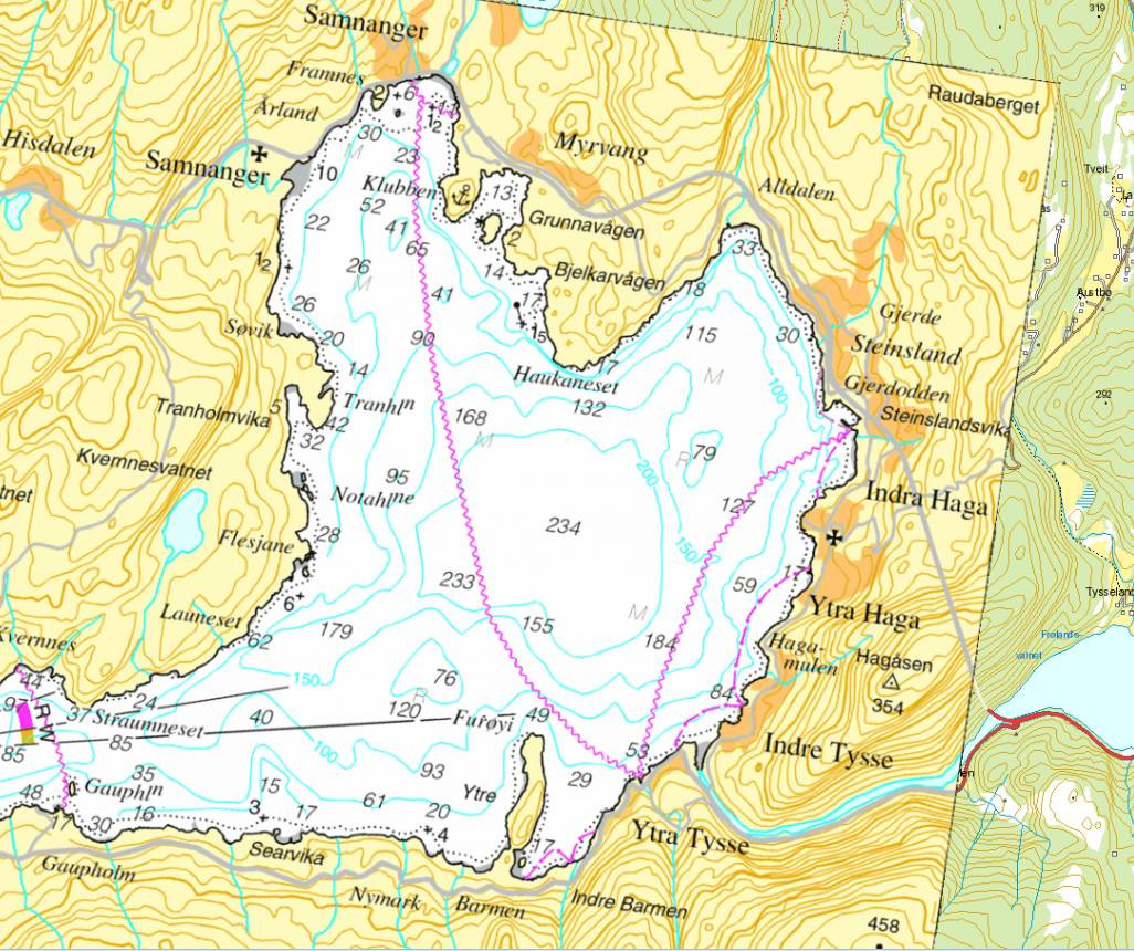AVGRENSING AV TILTAKS- OG INFLUENSOMRÅDET Samnangerfjorden er ein nordaustleg retta fjordarm til Fusafjorden og Bjørnafjorden og passerar gjennom kommunane Fusa og Os på kvar si side før den endar