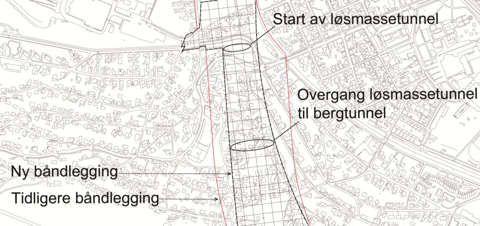 Alternativ Vest for Nybyen under samlet Løsmassetunnel Sør for Prof. Smiths allé blir det løsmassetunnel Ca.