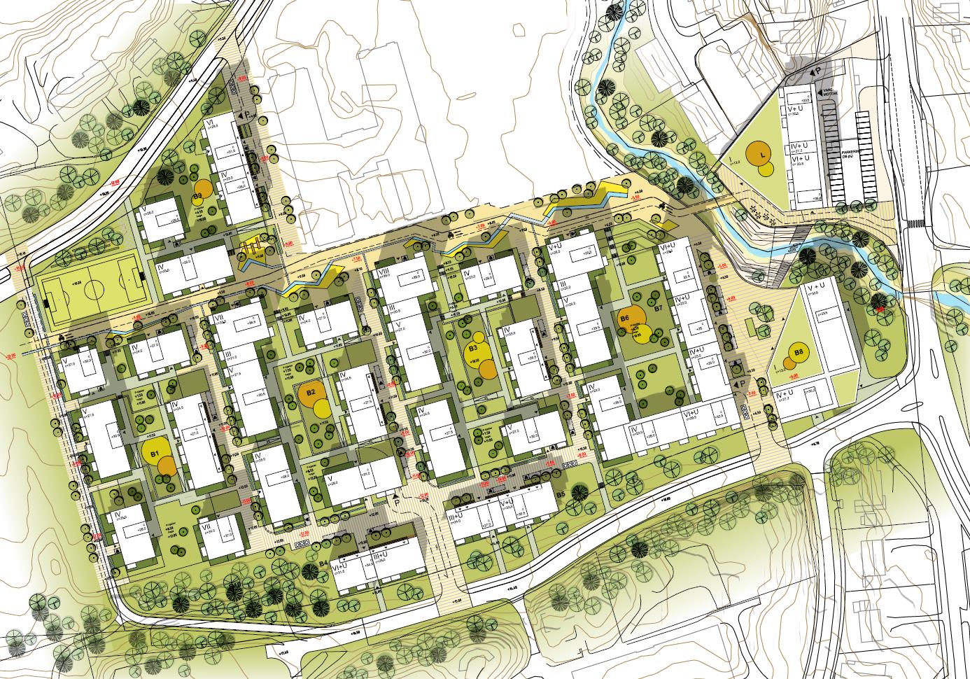 2 Planforslaget Figur 2-3: Situasjonsplan for søndre del av planområdet, med bebyggelse langs Halvard