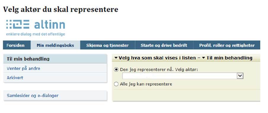 Velg aktør du skal representere Velg