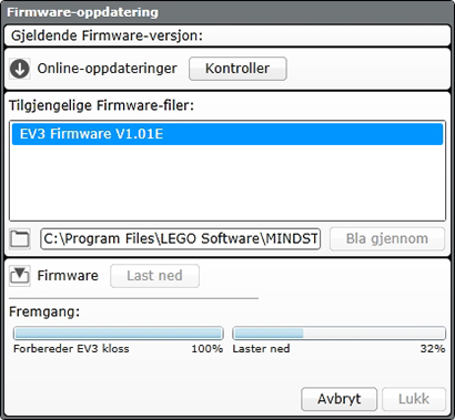 FEILSØKING Automatisk Firmware-oppdatering Firmware er programvaren inni selve EV3-klossen. Uten dette fungerer ikke EV3-klossen.