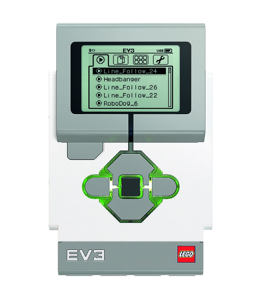 EV3-TEKNOLOGI EV3-kloss Oversikt Skjermen viser hva som skjer på EV3-klossen og gjør det mulig å bruke klossgrensesnittet.