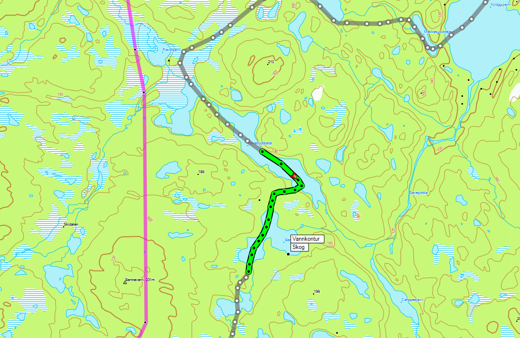 Alt. 3 - Endre scootertraseen til å følge skibekken på vestsiden av skogsåsesn Bardnavarre, i tillegg en avstikker til øvre enden av skivann.