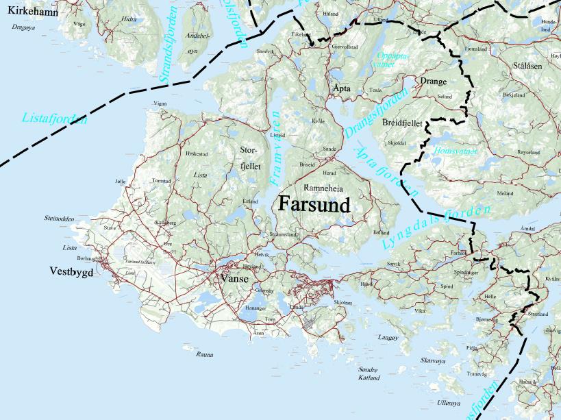 3 Planprosessen 3.1 Oversikt over planområdet Kommunedelplanen vil hovedsakelig omfatte sykkeltraseer langs eksisterende, offentlige veger i Farsund kommune.