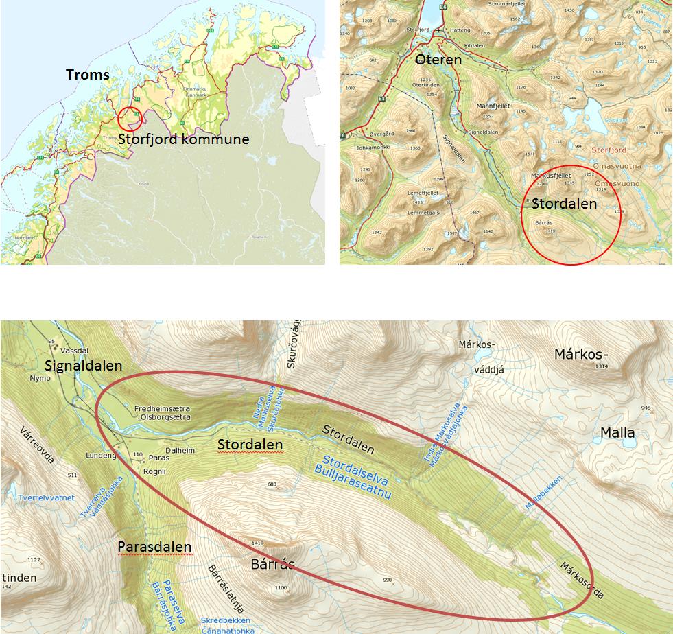 2 UTBYGGINGSPLANENE Prosjektet er lokalisert i Stordalen i Storfjord kommune, som utgjør en av de to øvre greinene av Signaldalen. Til sørvest ligger Parasdalen som utgjør den andre greina.