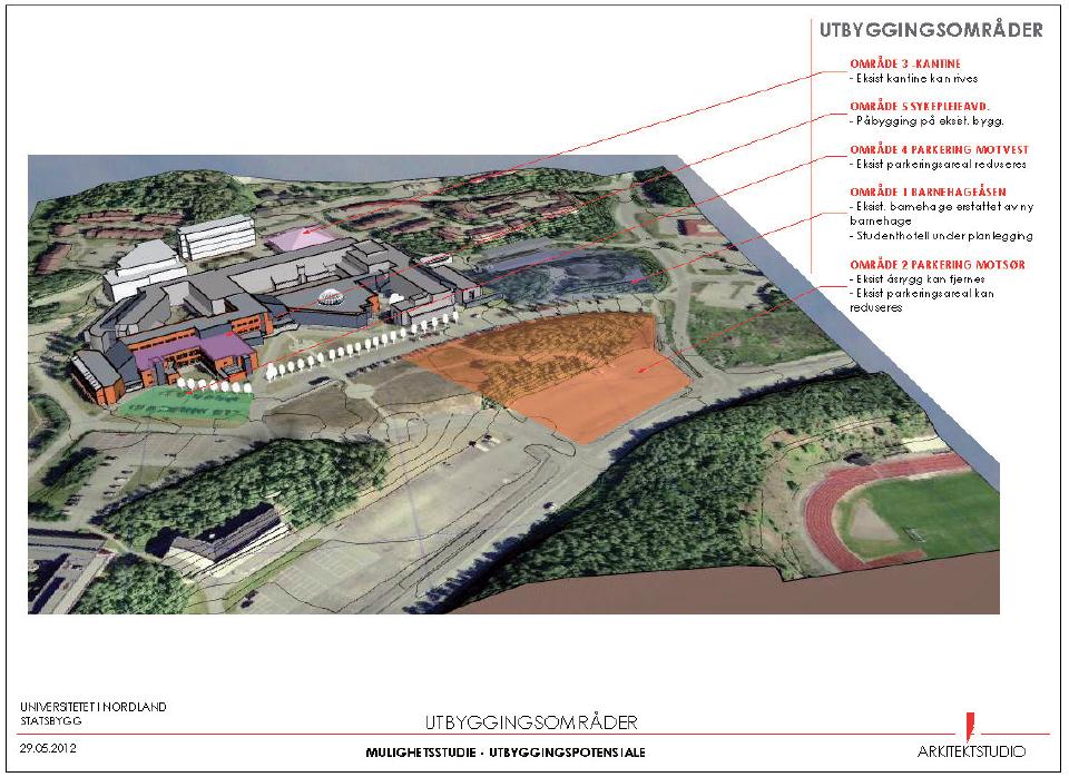 Mulighetsstudie for grunnvarme ved Universitetet i Nordland 17 2.5 Planlagt utbygging Det er planlagt betydelige utvidelser ved Universitetet i Nordland.