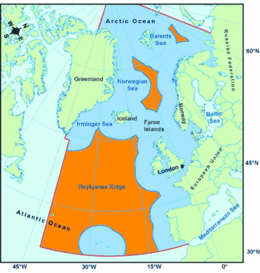 2008 2009 St.meld. nr. 45 37 Figur 3.3 NEAFC sitt konvensjonsområde. Myndigheitsområde er merka i oransje utanfor 200-milssonene.