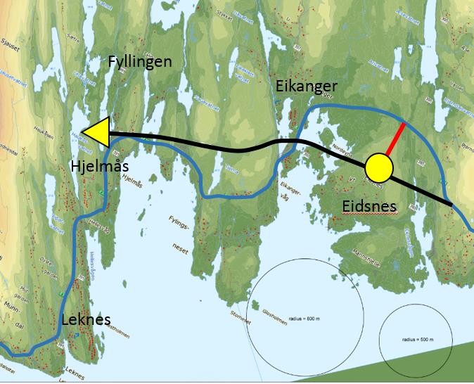 Andre forslag forkasta i tidleg fase Trasé via Fyllingen til Eikanger Trasé via Fyllingen til Eikanger som alternativ delstrekning i vest medfører behov for tilførselsveg frå dagens E39 til eit kryss