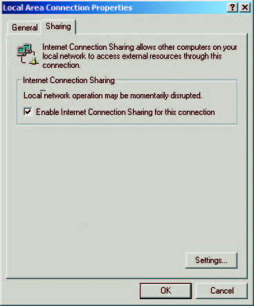 50 NORSK Aktivere Deling av Internett-tilkobling for Windows 2000 Du må ha administrative rettigheter for å kunne aktivere Deling av Internett-tilkobling i Windows 2000.