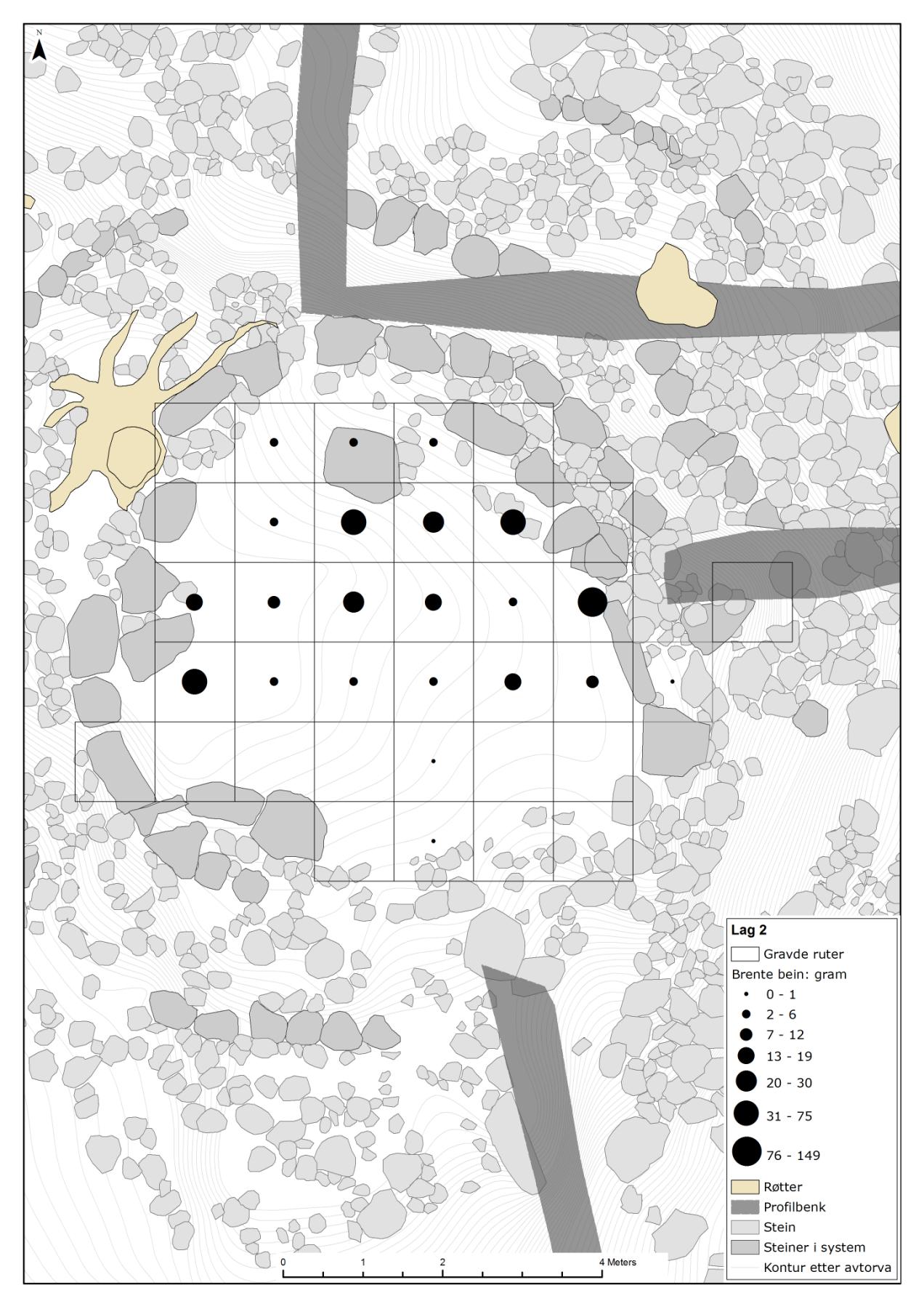 Fig. 24: Spredning av brente bein