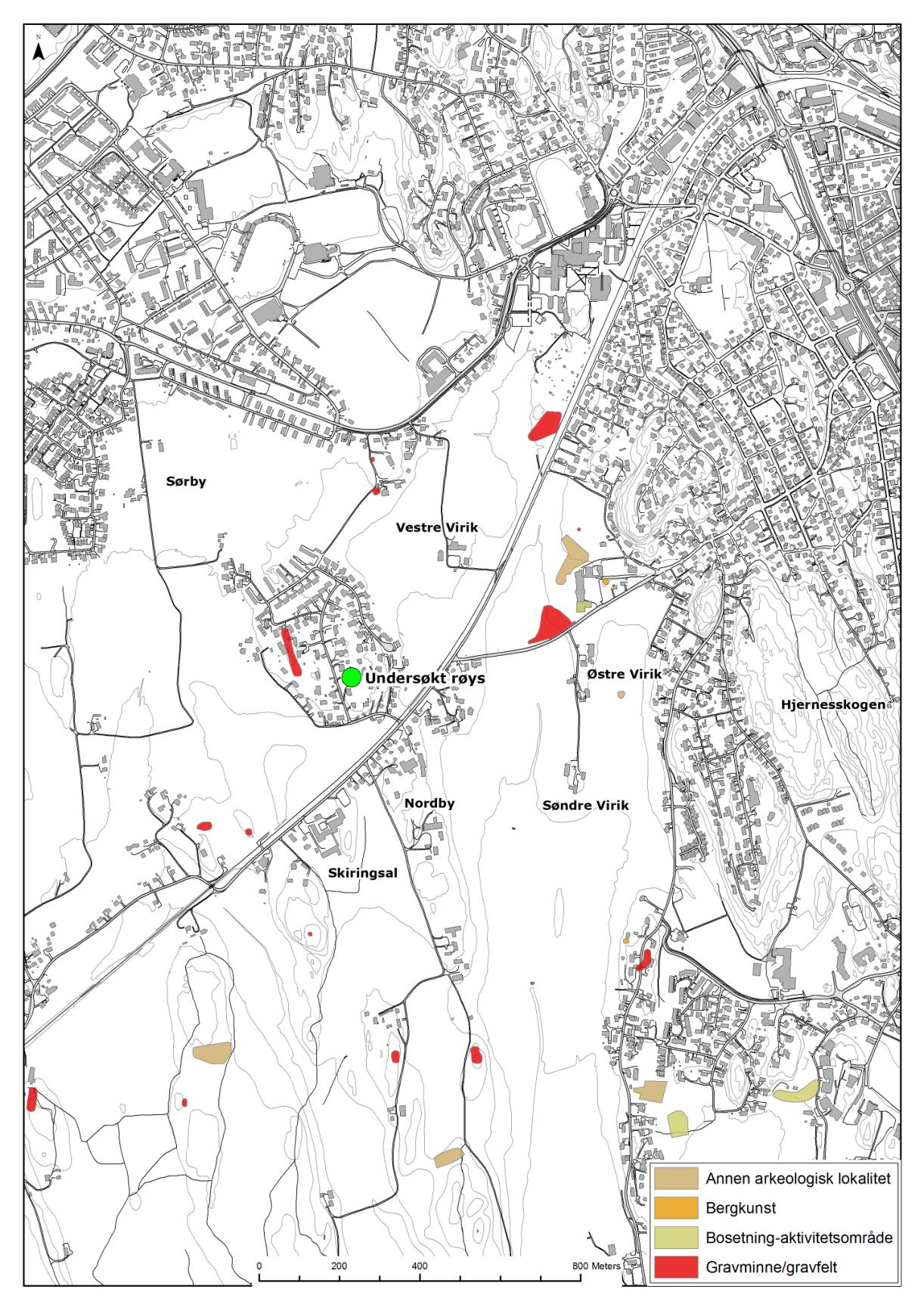 Fig. 2: Den utgravde røysas beliggenhet ca 1,5 km