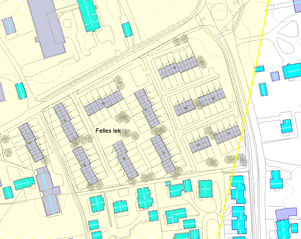 6 / 7 Fordi deler av primære uteplasser er over grenseverdien for gul støysone er det tegnet et forslag til tiltak i form av skjerming foran disse uteplassene Dette er vist på høyre side i vedlegg