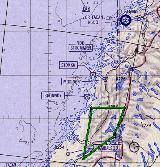 6.4.3.7 Oppsummert luftrom over land og sjø innenfor 120 nautiske mil Oversikten viser at samlet treningsareal over land innenfor 120 nm er: Ørland 42.500 km² Bodø 28.