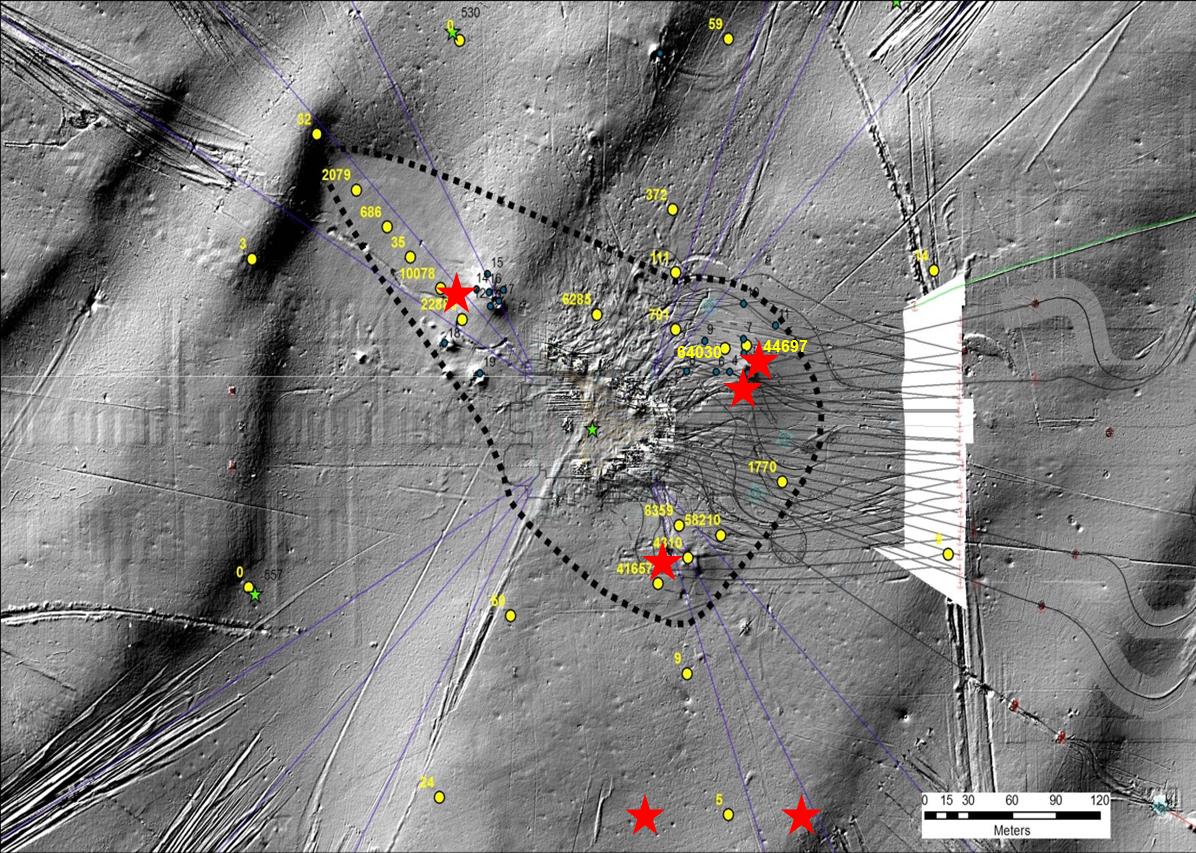 Njord A Figure 2. Position of the passive sampling rigs (red stars) around the Njord A platform (small green star). Table 1.