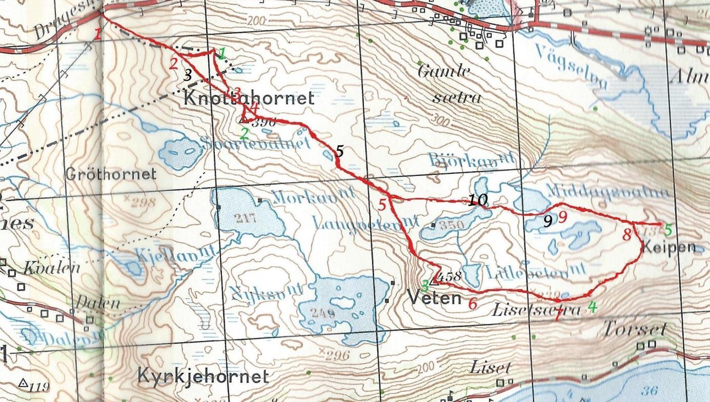 Kart (raude tal skiltplassar, grøne tal toppskiltplassar, svarte tal eksisterande skiltplassar som ikkje