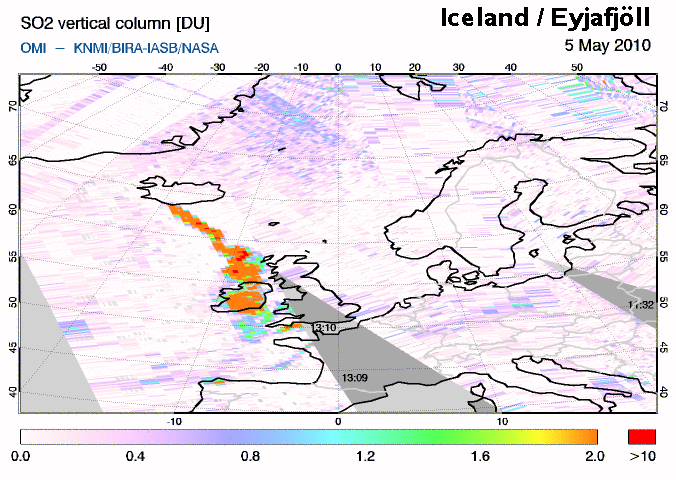 Sulphur dioxide (SO 2 ) SO 2 plume of the eruption of the Eyjafjallajökull volcano, Iceland, May 2010.
