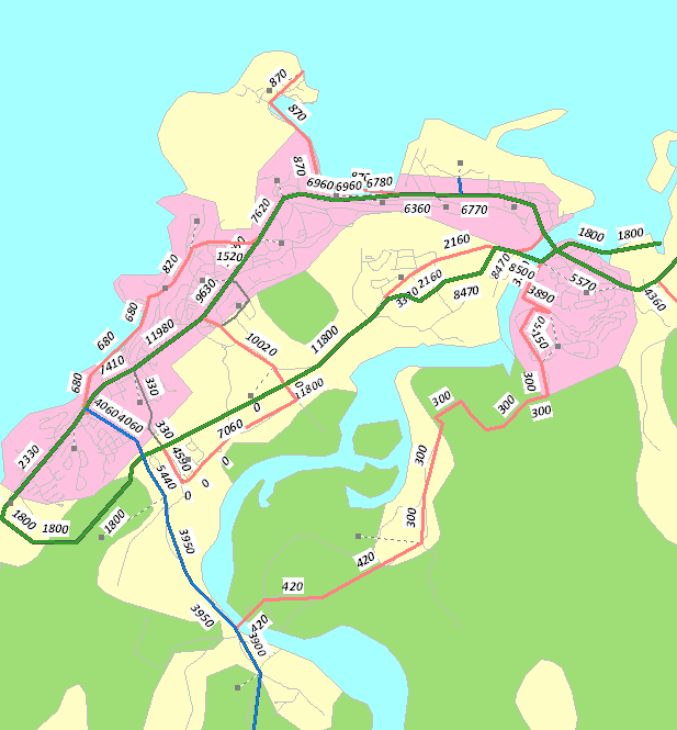 6.3.10 ÅDT omkjøring 2030 Figur 24 Trafikktall (ÅDT) i