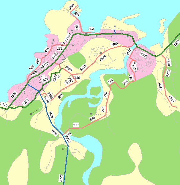 6.6.8 ÅDT 2030 - Trinnvis utbygging og kun byggetrinn 1 Figur 50 Trafikktall