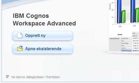 Cognos Workspace Advanced Det enkleste rapportverktøyet Blank = definere arbeidsområde selv.