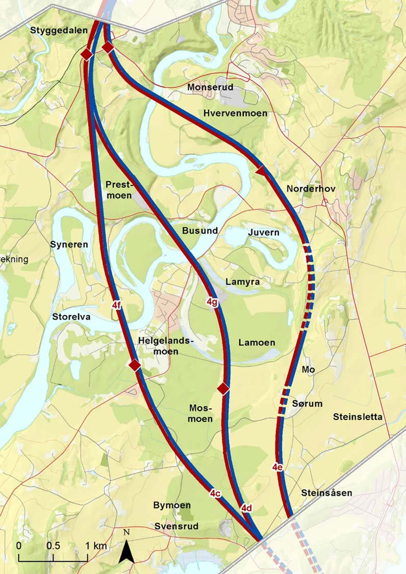 Optimalisering Linjene fra silingsrapporten er optimalisert innledningsvis: Helgelandsmoen: Oppstramming kryss Helgelandsmoen