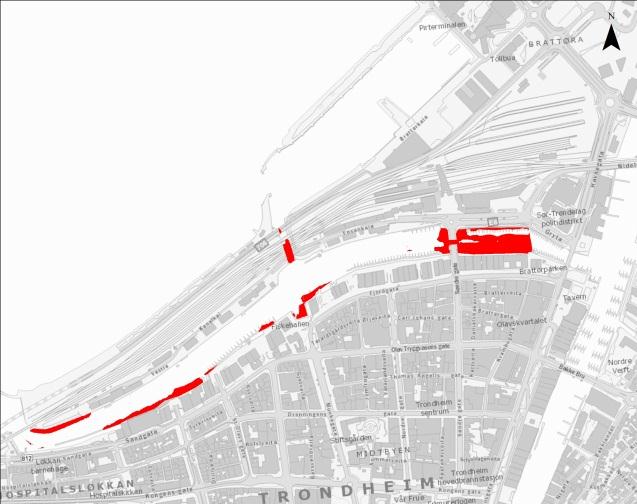 Beskrivelse av de tre områdene samt kostnader for de alternative tiltakene Kanalen Delområdet Kanalen ligger i den sørlige delen av Trondheim havn mellom Brattøra og bykjernen. Kanalen er ca.