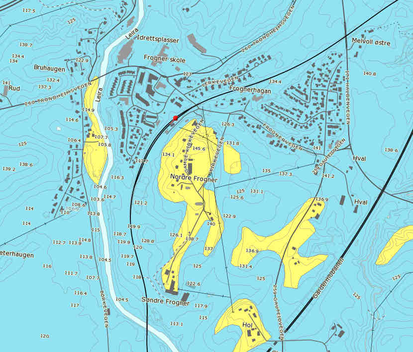 Fagrapport -Geoteknikk Side: 8 av 25 På flere steder innenfor Frogner, også i nærheten av jernbanen, er det påvist forekomster av kvikkleire.