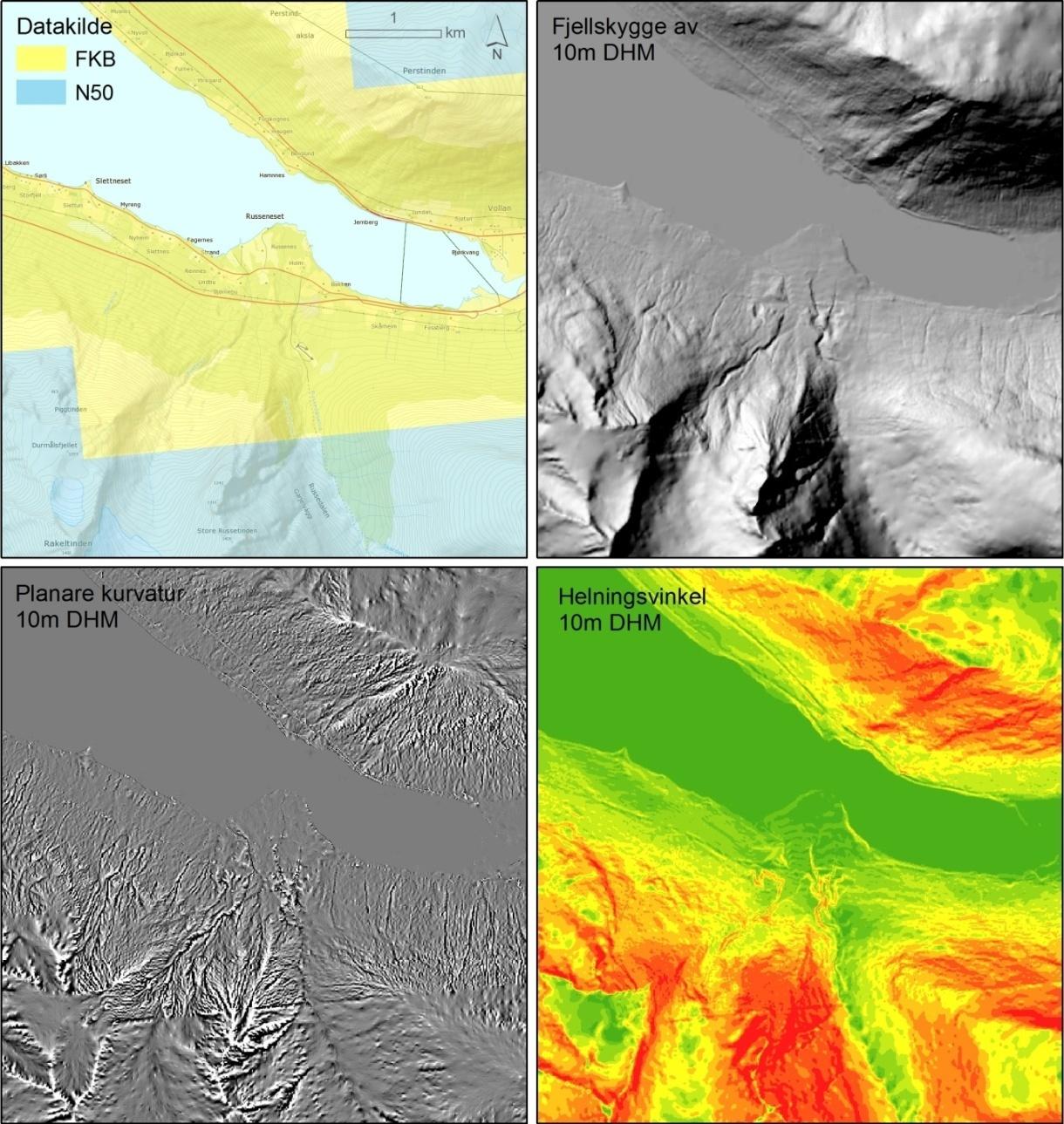 3.1.1 10 m DHM: datakilde, kvalitet og detaljeringsgrad Kartverkets 10x10 m DHM er basert på forskjellige grunnlagsdata (Fig. 3).