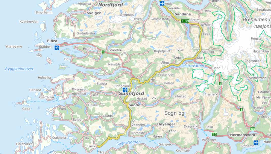 Figur 2 Oversiktskart med planområdet avmerket (kilde: Førde kommune) Vegen i dag Vegnettet i Førde er ikke dimensjonert for dagens trafikk, det er tidvis problemer knyttet til effektiv avvikling av