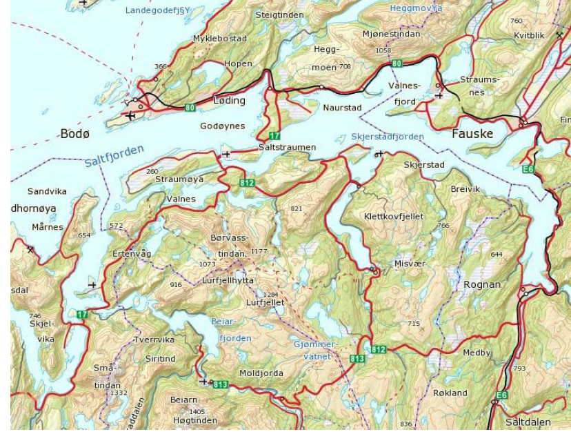 Fig. 1. CTD stasjonsnettet i Tysfjord (venstre); Fig. 2. (høyre) Kart over Skjærstadfjord Stasjonsnr., posisjoner, meteorologi og innsamlingsinformasjon (redskap etc.) finnes i Tabell I.