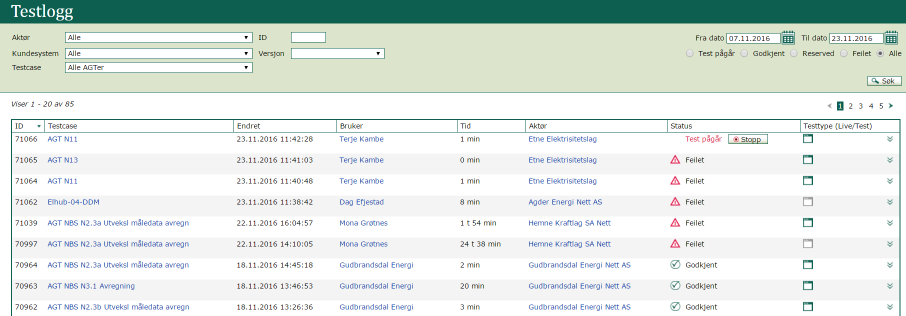 Status pilot Brukermanualer for testing for