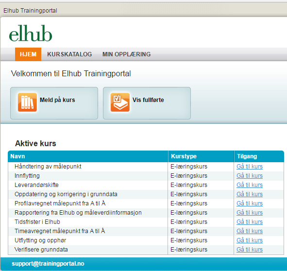 Elhub Trainingportal populær: 1900 påmeldinger til forskjellige kurs 24 % gjennomført Verifisere grunndata - Samle inn informasjon om sluttbrukerens målepunkt som type, status, avregningsform og dato