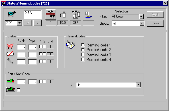 Programbeskrivelse TILORDNING Tilordningen av kuens vei gjennom sorteringssystemet, programmeres i denne delen. MÅLOMRÅDE Området kuen skilles ut til. Dette er et fysisk sted i systemet.