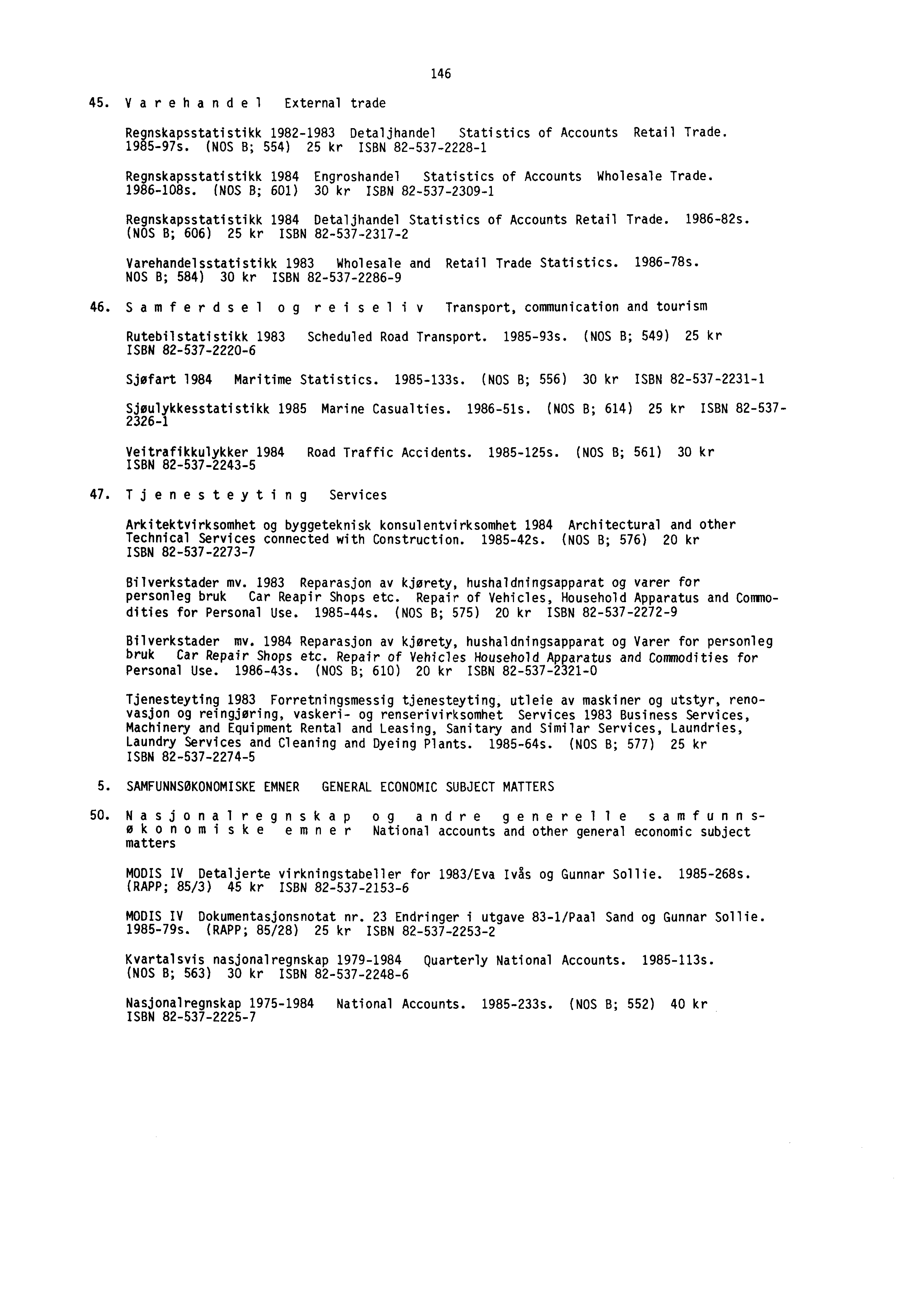 146 45. Varehandel External trade Regnskapsstatistikk 198-1983 Detaljhandel Statistics of Accounts Retail Trade. 1985-97s.