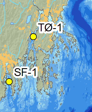 Tabell 14. Tønsbergområdet. Stasjonsposisjon, -dyp og sedimentvariablene andel finstoff (<63 µm) og total organisk karbon (TOC).