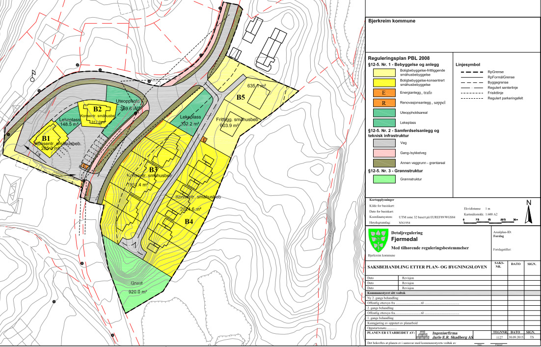 1 INNLEDNING Det arbeides med reguleringsplan for bygging av boliger på Fjermedal i Bjerkreim kommune. Boligene ligger på en forhøyning med Røyslandsveien i vest og E39 i øst.