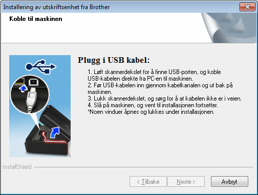 USB Windows For rukere v Windows USB-grensesnitt (Windows XP Home / XP Professionl / Windows Vist / Windows 7 / Windows 8) 11 Før du instllerer Klikk på Instllere MFL-Pro Suite, og klikk på J hvis du