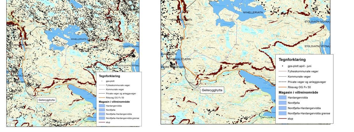 Venstre: Tilbake til aksen Geiteryggen-Gravdalen ser vi at det er bevegelser mellom magasinene, og i enda større grad nord for Kvevatnet.