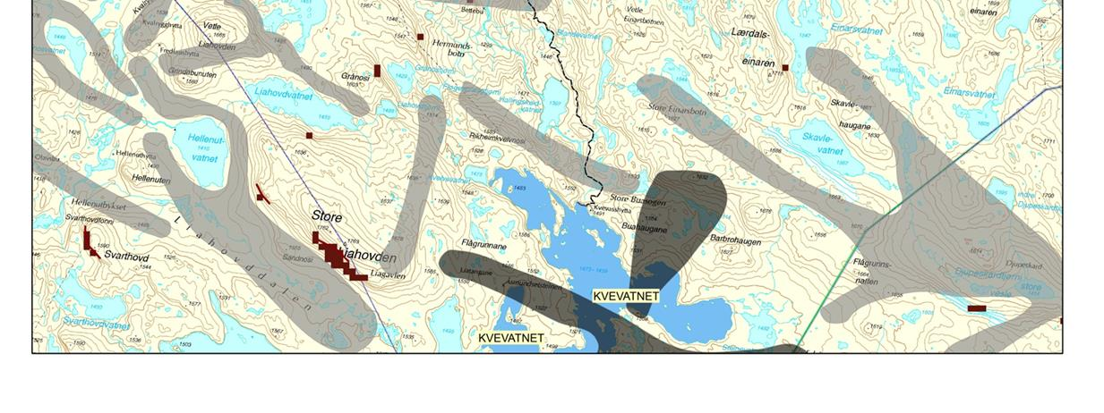 Zoomet inn i sona mellom Kvevatnet og Gravdalen ser vi hvordan trekka styres av terrenget. For simlene i april og mai er det det nordligste trekket som er helt avgjørende.