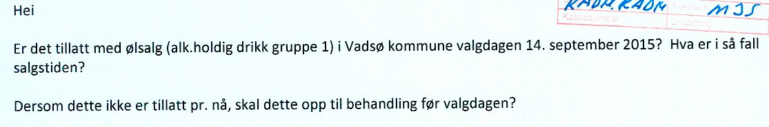 Sak 46/15 3-4 tredje ledd skal lyde: Salg fra AS Vinmonopolets utsalg er forbudt på søn- og helligdager, 1. og 17. mai og julaften.